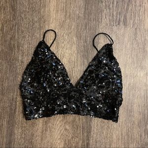 Free People Black Sequin Bra